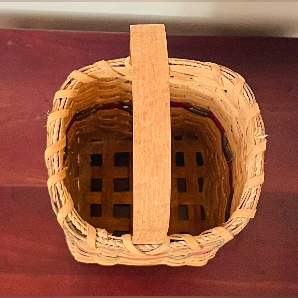 Vintage Primitive Wood Gathering Basket With Handle Handwoven Splint Basket - Picture 7 of 13